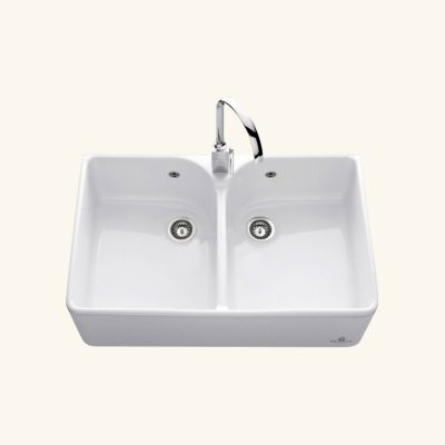 Évier timbre d'office céramique blanc EKIO II 2 bacs