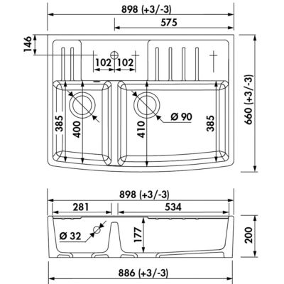 Évier timbre d'office céramique blanc EKIO NEWCO 2 bacs