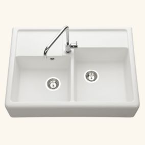 Évier timbre d'office granit blanc cassé Kümbad KIWI 2 bacs