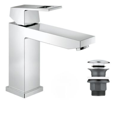 Eurocube Set Mitigeur monocommande 12" Lavabo Taille + Bonde clic clac Grohe pour lavabo avec trop plein 23446000 CLICCLAC