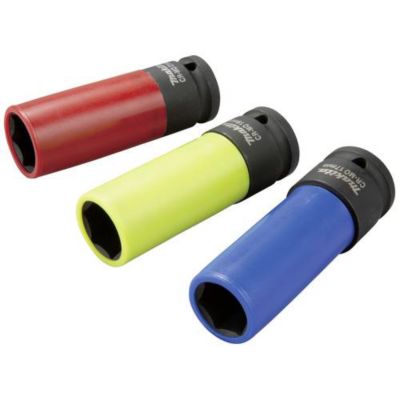 Makita E-12354 - Jeu de 3 douilles métriques 1/2" (12,5 mm) en chrome-molybdène, coffret inclus.