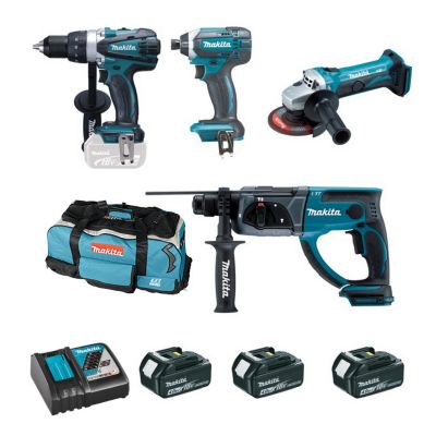 Ensemble de 4 machines MAKITA 3 Batteries 18V Li Ion 4.0 Perceuse DDF458 + Meuleuse DTD152 + Perfo DHR202 + Visseuse DGA452 DLX4054MX1 - vue 6