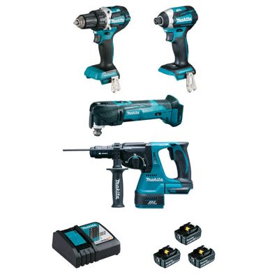 Pack 4 outils 18V DDF484 + DTD154 + DHR243 + DTM51 + 3 batteries 5 Ah + chargeur + coffret MAKPAC MAKITA DLX4109TJ - vue 2