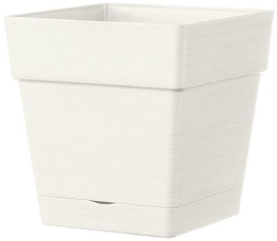 Pot carré à réserve d'eau plastique Deroma Save R blanc 17 x 17 x h.17 cm