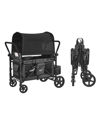VEVOR Poussette 4 enfants pliable, 150 kg, poignée réglable, harnais sécurité, auvent amovible, pour camping.