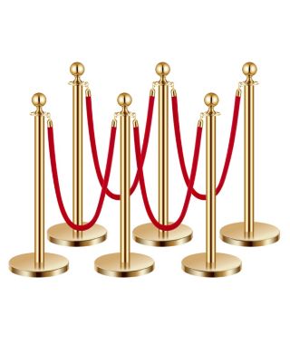 VEVOR Poteaux guidage (6pcs) avec 4 cordes velours rouge, base creuse, acier inox doré, pour file d'attente.