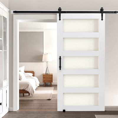 VEVOR Porte de grange coulissante 1067x2134 mm MDF et verre surface PVC cadre H facile à installer pour salon.
