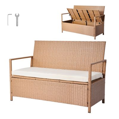 VEVOR Banc Rangement Extérieur Coffre Jardin Rotin PE Siège avec Coussin 265