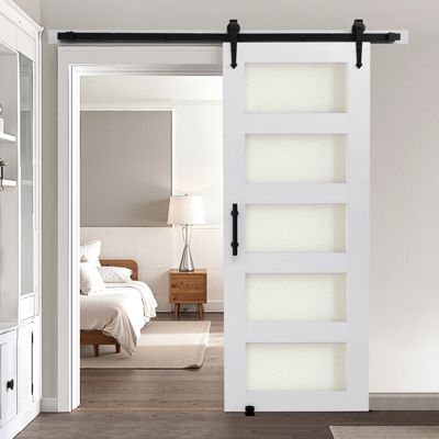 VEVOR Porte de grange coulissante 762 x 2134 mm panneau MDF et verre pour salon