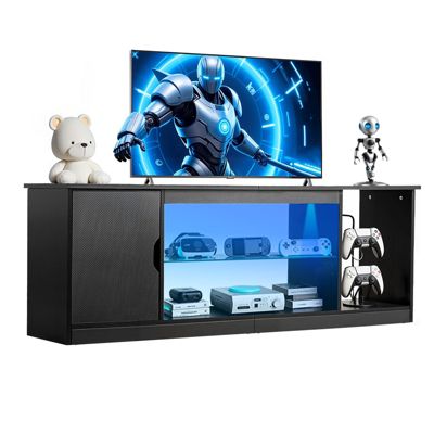 VEVOR Meuble TV Centre de Divertissement pour Télé 165 cm Étagère en Verre