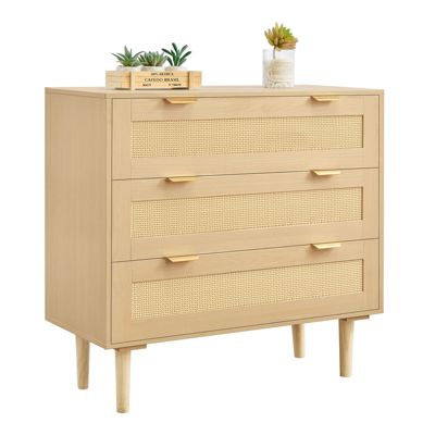 VEVOR Commode bohème en rotin 3 tiroirs avec poignées en métal et pieds en bois