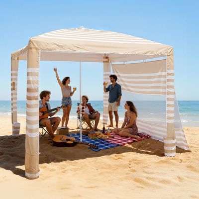 VEVOR Tonnelle de Plage Abri Soleil 2 4 x 2 4 Protection UPF 50+ pour Camping