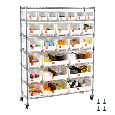 VEVOR Étagère de Rangement Mobile Rayonnage sur Roulettes avec 26 Bacs 7 Niveaux - vue 10