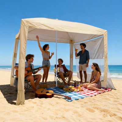 VEVOR Tonnelle de Plage avec Paroi Latérale 2 4 x 2 4 Protection UPF 50+ - vue 10