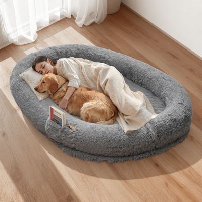 VEVOR Lit pour Chien Humain Panier Géant 174x118x24 cm Poche Latérale Gris Foncé