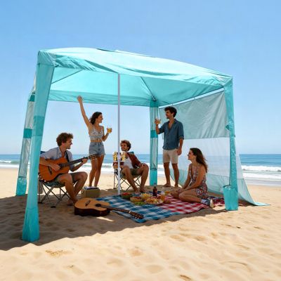 VEVOR Tonnelle de Plage avec Paroi Latérale 2 4 x 2 4 Protection UPF 50+ - vue 10