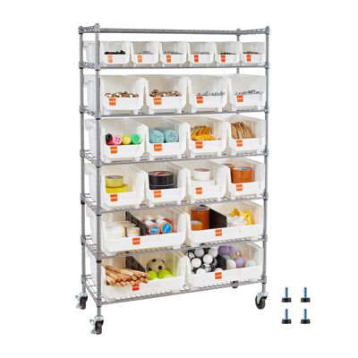 VEVOR Étagère de Rangement Mobile Rayonnage sur Roulettes avec 22 Bacs 7 Niveaux - vue 10