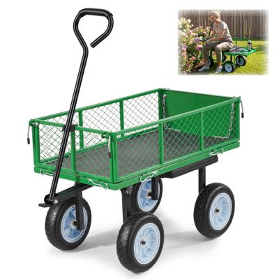 VEVOR Chariot de Jardin en Acier avec Siège Chariot Transport Max. 226,8 kg Vert