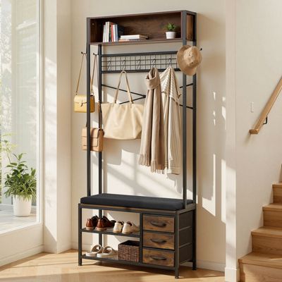 VEVOR Meuble d'Entrée Porte Manteaux 180 cm avec Banc à Chaussures et 3 Tiroirs