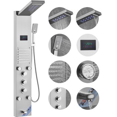 VEVOR Panneau de douche 6 modes hydroélectrique écran LED pluie cascade 5 jets pomme à main.