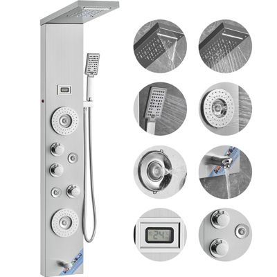 Hydromassage douche VEVOR Système de Tour de Panneau de Douche en Inox 6 Modes LED et Affichage 1345 × 200 × 460 mm