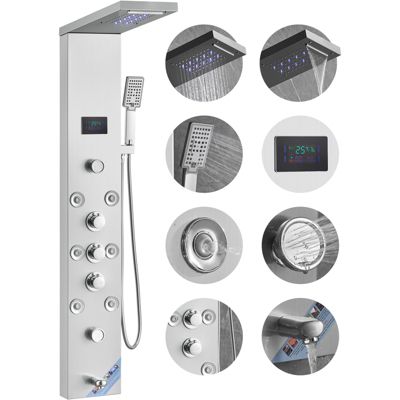 VEVOR Système de Panneau de Douche 6 Modes Hydroélectrique LED 8 Jets de Massage Bec de Baignoire.