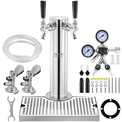 VEVOR Kit colonne bière double robinet, inox, régulateur double jauge. Coupleur système A, bar.
