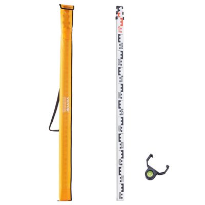 VEVOR Tige mesure télescopique 3 m, double face cm/mm. Alliage alu, niveau bulle, sac.