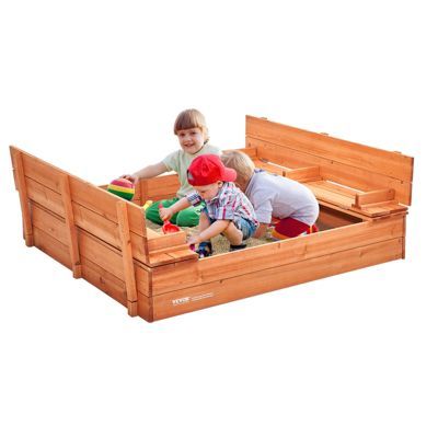 VEVOR Bac à sable bois naturel 1330x1200x430 mm. Banquettes pliables doublure. Pour jardin 3 .