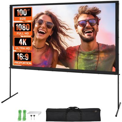 Vevor Écran Projection Sur Pied Portable 100 Pouces 16:9 Hd, Double Face Anti-plis, Sac - vue 2