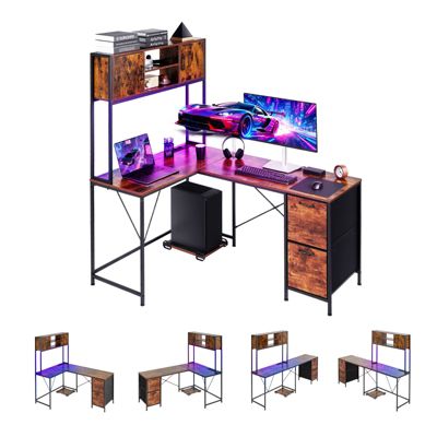 Bureau gaming en réversible 1 58 avec LED RGB prises intégrées et rangement vintage