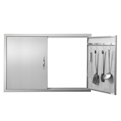 VEVOR Porte accès barbecue double 99x66 cm inox poignée et crochets. Pour îlot BBQ.