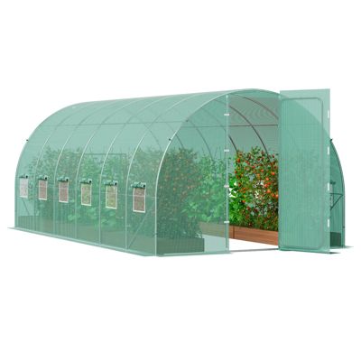 Serre Tunnel Jardin VEVOR 590x295x225 cm Couverture en PE 12 Fenêtres Enroulables pour Extérieur Cultiver Légumes Fleurs