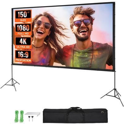 Vevor Écran Projection Sur Pied Portable 150 Pouces 16:9 Hd, Double Face Anti-plis, Sac - vue 2