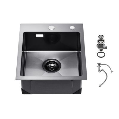 VEVOR Évier cuisine 40cm inox 304 montage par le haut. Cuve simple avec accessoires. Pour camping-car, cuisine, bar. Noir.