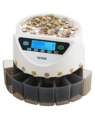 VEVOR Compteuse trieuse de pièces en Euros 8 types capacité 850 pièces écran LCD 5 tubes.