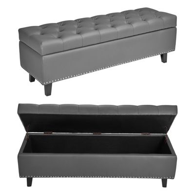 VEVOR Banc Coffre Bout de Lit Capitonné en Cuir PU 130 5 cm avec Rangement