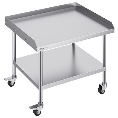 VEVOR Table de préparation aliments métal 30"x36"x30". 4 roulettes protection 3 côtés inox. Pour restaurants hôtels.