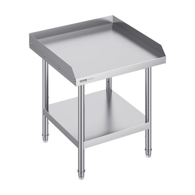 VEVOR Table travail acier inox 61x61x66 cm dosseret 3 côtés hauteur réglable pour cuisine restaurant.