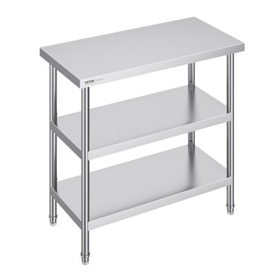 VEVOR Station travail cuisine métal 18x36x34 pouces acier inoxydable 2 étagères inférieures flexibles durable pour cuisine.