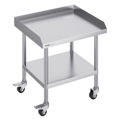 VEVOR Table préparation métal 24"x28"x30" 4 roulettes protection 3 côtés inox. Pour restaurants hôtels.