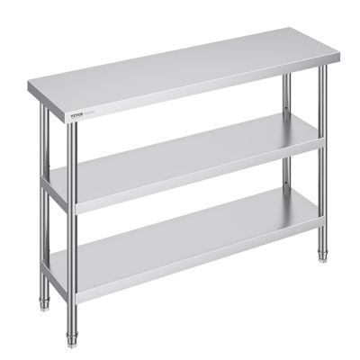 VEVOR Poste travail cuisine métal 14"x48"x34". 2 étagères inférieures réglables inox. Pour barbecue garage.