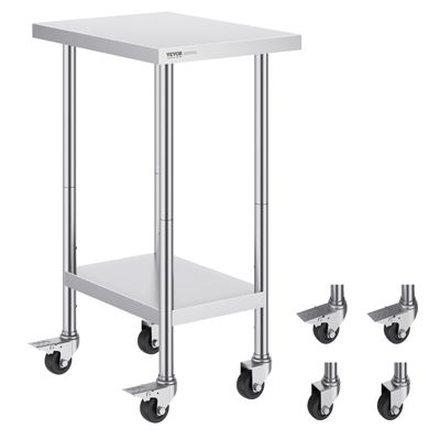 VEVOR Table de travail inox 61 x 45 7 x 95 5 cm. 4 roulettes 3 hauteurs réglables. Pour restaurant maison bar.