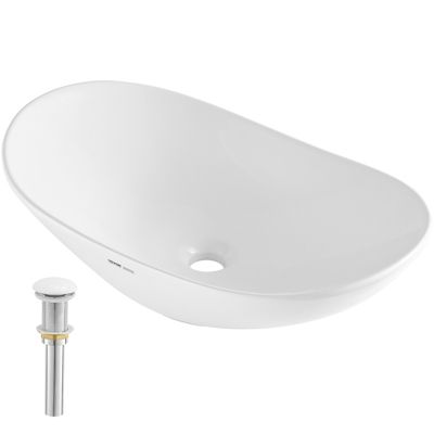 VEVOR Lavabo ovale 592x361mm céramique pose sur comptoir moderne.