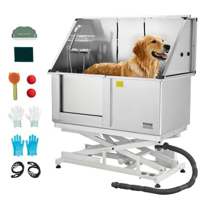 VEVOR Baignoire chien inox 127 cm station lavage électrique avec filtre robinet pommeau porte gauche.