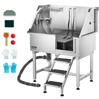 VEVOR Baignoire chien inox 96 cm station lavage escalier droite robinet.
