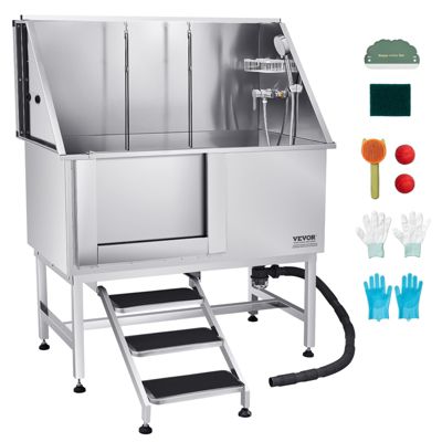 VEVOR Baignoire chien inox 127 cm station lavage escalier robinet pommeau douche. Porte gauche.
