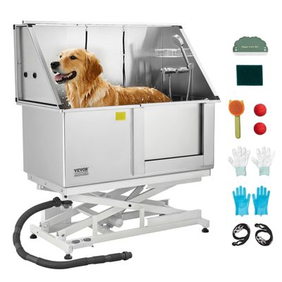 VEVOR Baignoire chien inox 127 cm station lavage chat. Robinet pommeau douche porte droite électrique.