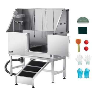 VEVOR Baignoire chien inox 127 cm station lavage rampe. Robinet pommeau douche porte droite.