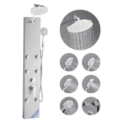 VEVOR Colonne douche pommeau effet pluie acier brossé 124 cm 3 fonctions avec 6 jets corporels et douchette à main.